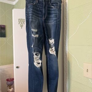 American Eagle Outfitters Dark Blue Distressed Skinny Jeans